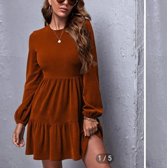 SHEIN EMERY ROSE Ruffle Hem Rib-Knit Dress - Picture 4 of 10